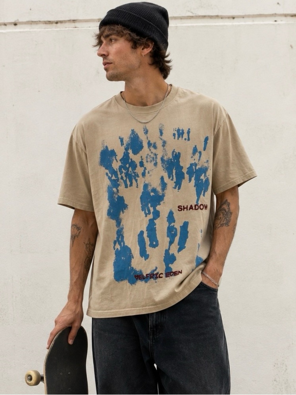 Aelfric Eden Beige and Blue Graphic Tee